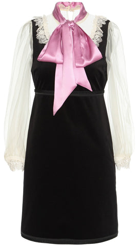 Black Velvet Organza Dress with Bow Detail - DESIGNER INSPIRED FASHIONS