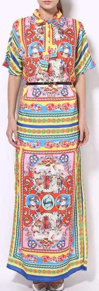 'Carretto' Multicolored Belted Maxi Dress - DESIGNER INSPIRED FASHIONS