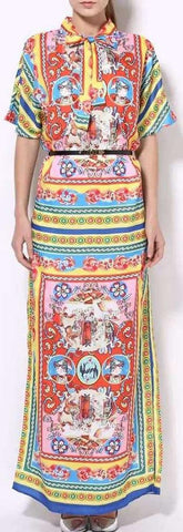 'Carretto' Multicolored Belted Maxi Dress - DESIGNER INSPIRED FASHIONS