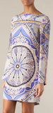 Purple Printed Long-Sleeve Jersey Silk Mini Dress - DESIGNER INSPIRED FASHIONS