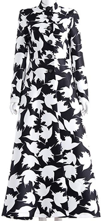 Long Bird Printed Coat in Black & White - DESIGNER INSPIRED FASHIONS