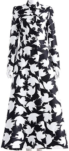 Long Bird Printed Coat in Black & White - DESIGNER INSPIRED FASHIONS