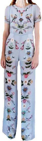 Floral Print Tee & Matching Wide-Leg Pants in Light Blue
