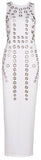 Hole-Embellished Maxi Bodycon Gown, White - DESIGNER INSPIRED FASHIONS