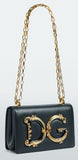 Girls Barocco Leather Shoulder Bag, Black