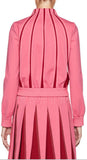 Pink Zip-Front Jersey Track Jacket With Insets with A-line Pleated Jersey Skirt