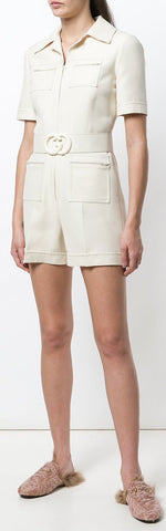 Belted Short Jumpsuit, White