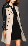Double-Breasted Faux-Leather-Sleeve Trench Coat - DESIGNER INSPIRED FASHIONS