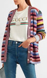 Tiger Cards Print Reversible Knit Stripe Cardigan Sweater