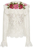 Floral-Embroidered Lace Blouse