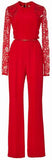 Lace Panel Cady Jumpsuit in Red - DESIGNER INSPIRED FASHIONS