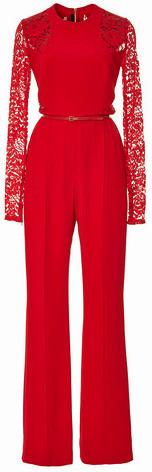 Lace Panel Cady Jumpsuit in Red - DESIGNER INSPIRED FASHIONS
