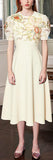 Floral-Embroidered Midi Dress, Cream