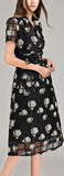 Floral-Embroidered Lattice Mesh Dress