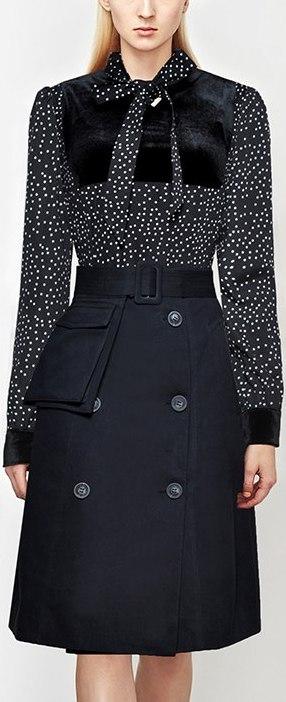 Paneled Blouse and Belted Skirt Set