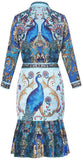 Peacock Printed Blouse & Pleated Skirt Set