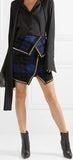Asymmetric Embellished Tartan Jacquard Knit Mini-Skirt