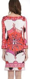 Square Neck India Floral Knit Long Sleeve Silk Dress - DESIGNER INSPIRED FASHIONS