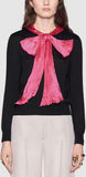 Black Knit Sweater with Pleated Bow