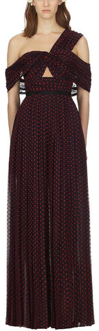 One-Shoulder Plumetis Maxi Dress