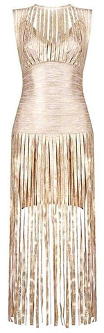 'Anaya' Metallic Fringed Bandage Dress - DESIGNER INSPIRED FASHIONS