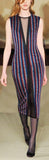 Striped Sheer-Paneled Stretch Fitted Dress