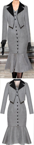 Plaid Crop-Jacket & Flared Midi Dress