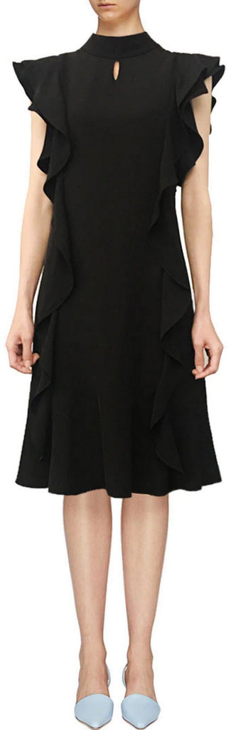 Ruffle-Trim Keyhole Shift Dress, Black | DESIGNER INSPIRED FASHIONS