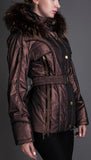 Fur-Hooded Metallic Short Down Jacket