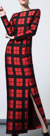 Boat-Neck Window Printed Maxi Dress