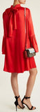 Pleat-Side Tie-Neck Satin Mini Dress, Red