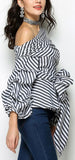 Striped Balloon-Sleeve Top