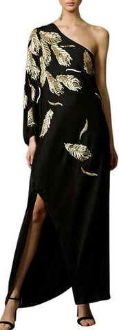 Gold Leaf Embellished One-Sleeve Gown