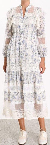 Lace-Trimmed Floral Print Dress