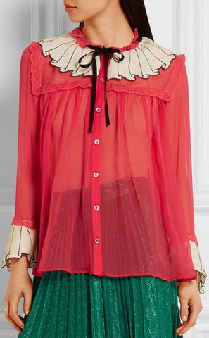 Sequin Embellished Silk Shirt in Red - DESIGNER INSPIRED FASHIONS