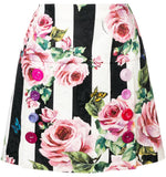 Striped Rose Print Mini Skirt