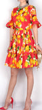 Orange-Print Ruffled-Trimmed Dress