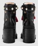Leather Embroidered Ankle Boots