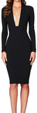 Low-Cut Button Bodycon Dress, Black