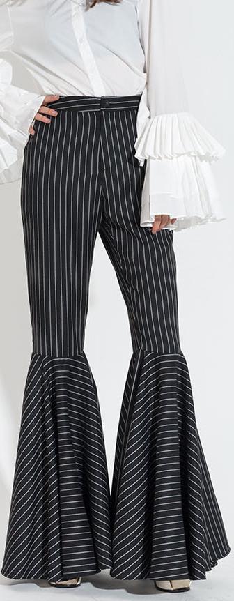 Pinstripe Bell-Bottom Pants