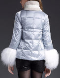 Short Puffer Down Coat with Sheep Wool/Fur, Silver