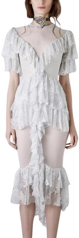 Fitted Lace Dress with Ruffle Detail