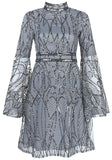 Sequin-Embroidered Flared-Sleeve Mini Dress