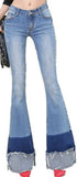 Flared & Frayed Color-Block Jeans