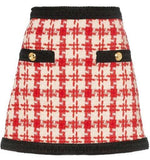 Houndstooth Print Mini Skirt, Red