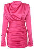 Draped Ruched Satin Mini Dress, Hot Pink