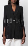 Eyelet Embellished Lace-up Grain de Poudre Blazer