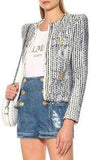 Blue Cotton-Blend Tweed Jacket