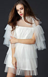 Lace & Tulle Tiered Point D'Esprit Dress in White - DESIGNER INSPIRED FASHIONS