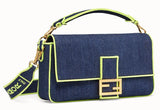 Baguette Large Blue Denim Bag - Fluorescent Yellow, Neon Orange, Red